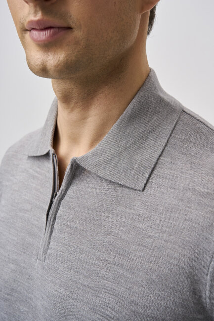 Bisse Studio Erkek Polo Yaka Fermuarlı Triko Gri - 4
