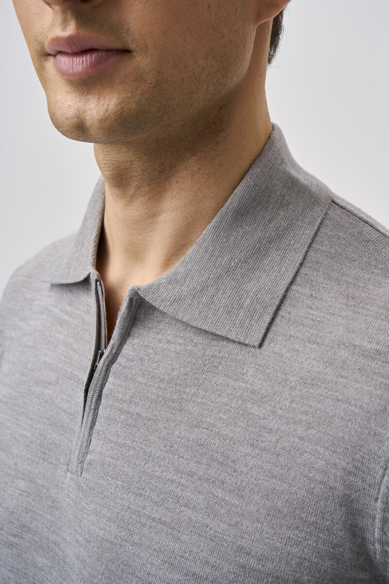 Bisse Studio Erkek Polo Yaka Fermuarlı Triko Gri - 4