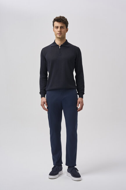 Bisse Studio Erkek Polo Yaka Fermuarlı Triko Lacivert