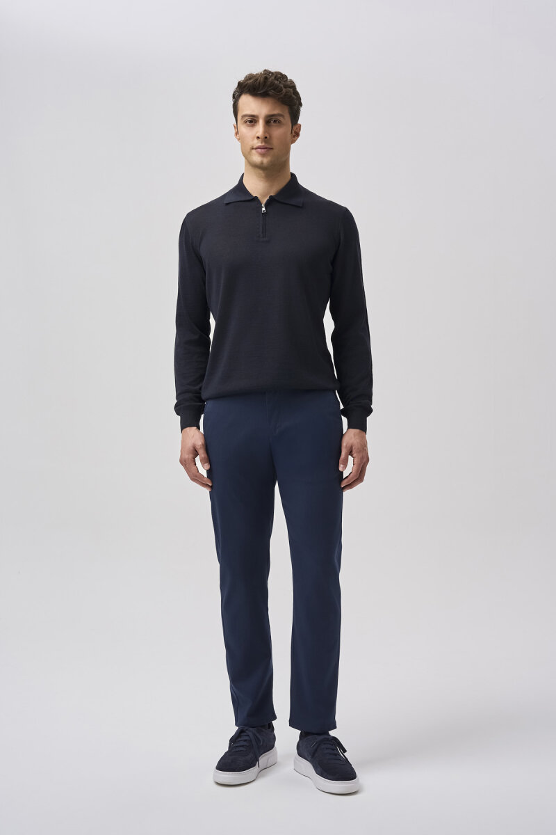 Bisse Studio Erkek Polo Yaka Fermuarlı Triko Lacivert - 1
