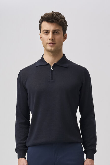 Bisse Studio Erkek Polo Yaka Fermuarlı Triko Lacivert - 5