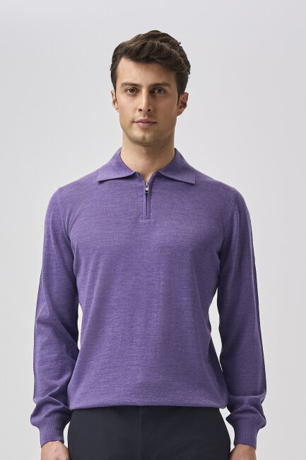 Bisse Studio Erkek Polo Yaka Fermuarlı Triko Lila - 5