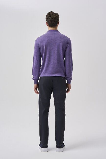 Bisse Studio Erkek Polo Yaka Fermuarlı Triko Lila - 3