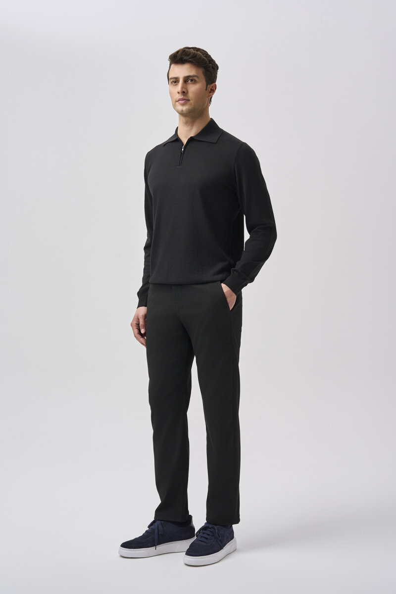 Bisse Studio Erkek Polo Yaka Fermuarlı Triko Sıyah (1)