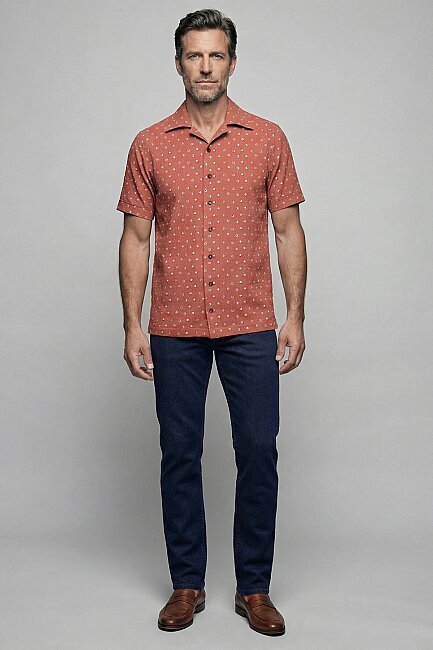 Bisse Studio Erkek Regular Fit Kısa Kol Cepsiz Kiremit Gömlek - 5