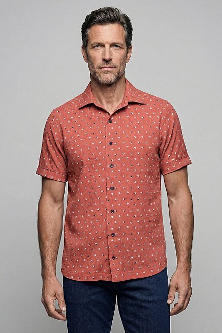 Bisse Studio Erkek Regular Fit Kısa Kol Cepsiz Kiremit Gömlek - 1