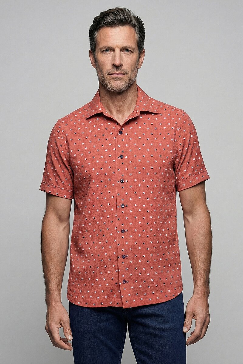 Bisse Studio Erkek Regular Fit Kısa Kol Cepsiz Kiremit Gömlek - 1