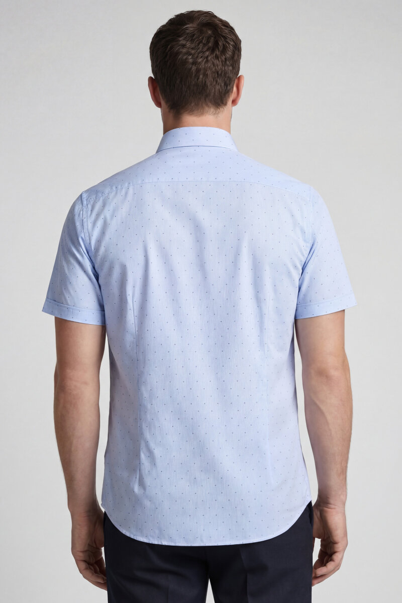 Bisse Studio Erkek Regular Fit Kısa Kol Paşa Yaka Cepsiz Pamuk Mavi Gömlek - 2