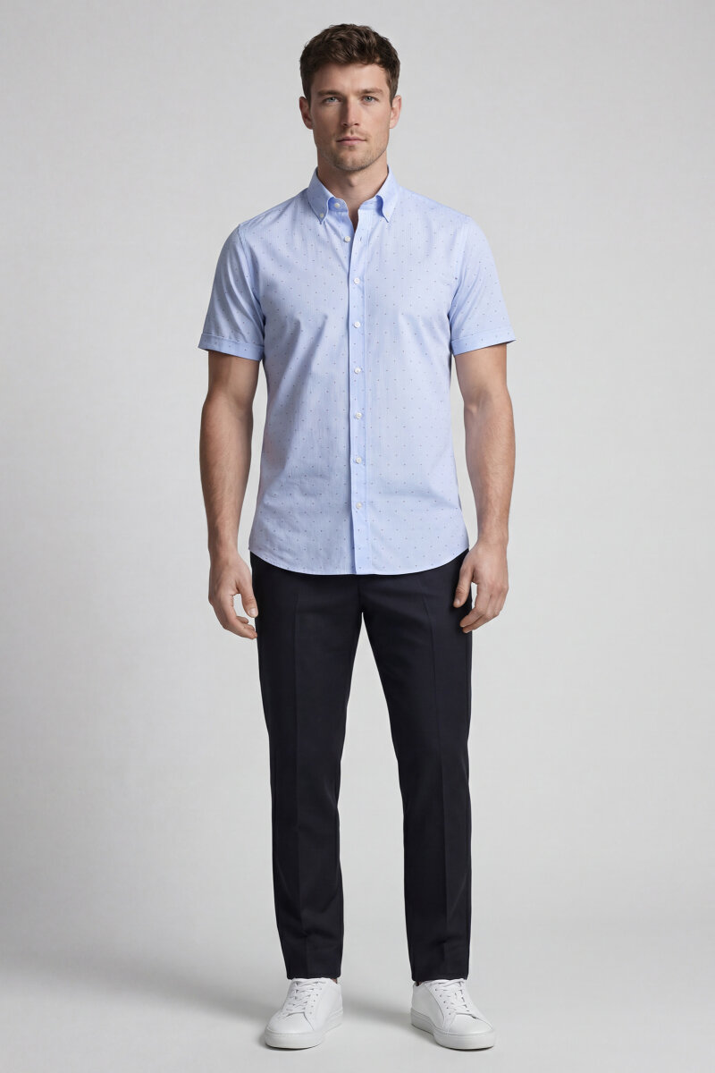 Bisse Studio Erkek Regular Fit Kısa Kol Paşa Yaka Cepsiz Pamuk Mavi Gömlek - 3