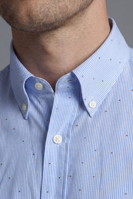 Bisse Studio Erkek Regular Fit Kısa Kol Paşa Yaka Cepsiz Pamuk Mavi Gömlek - 4