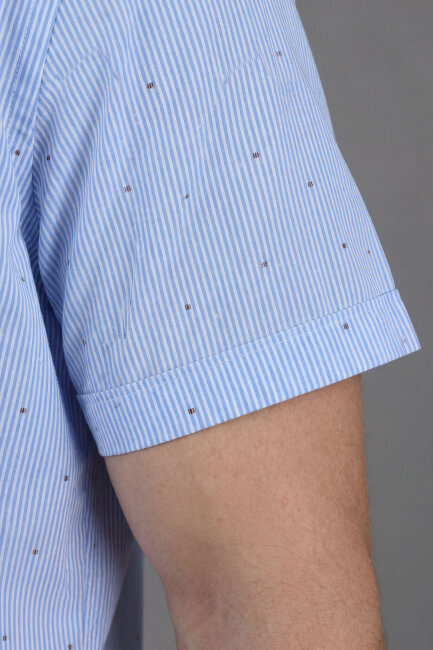 Bisse Studio Erkek Regular Fit Kısa Kol Paşa Yaka Cepsiz Pamuk Mavi Gömlek - 5