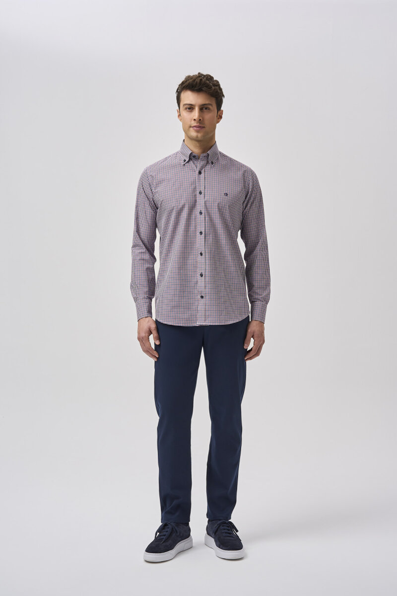 Bisse Studio Erkek Regular Fit Uzun Kollu Bordo Gömlek - 1