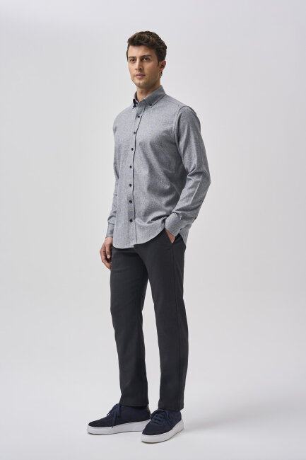 Bisse Studio Erkek Regular Fit Uzun Kollu Cepsiz Gömlek Gri (1)