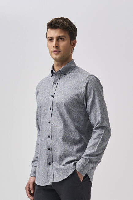 Bisse Studio Erkek Regular Fit Uzun Kollu Cepsiz Gömlek Gri - 5