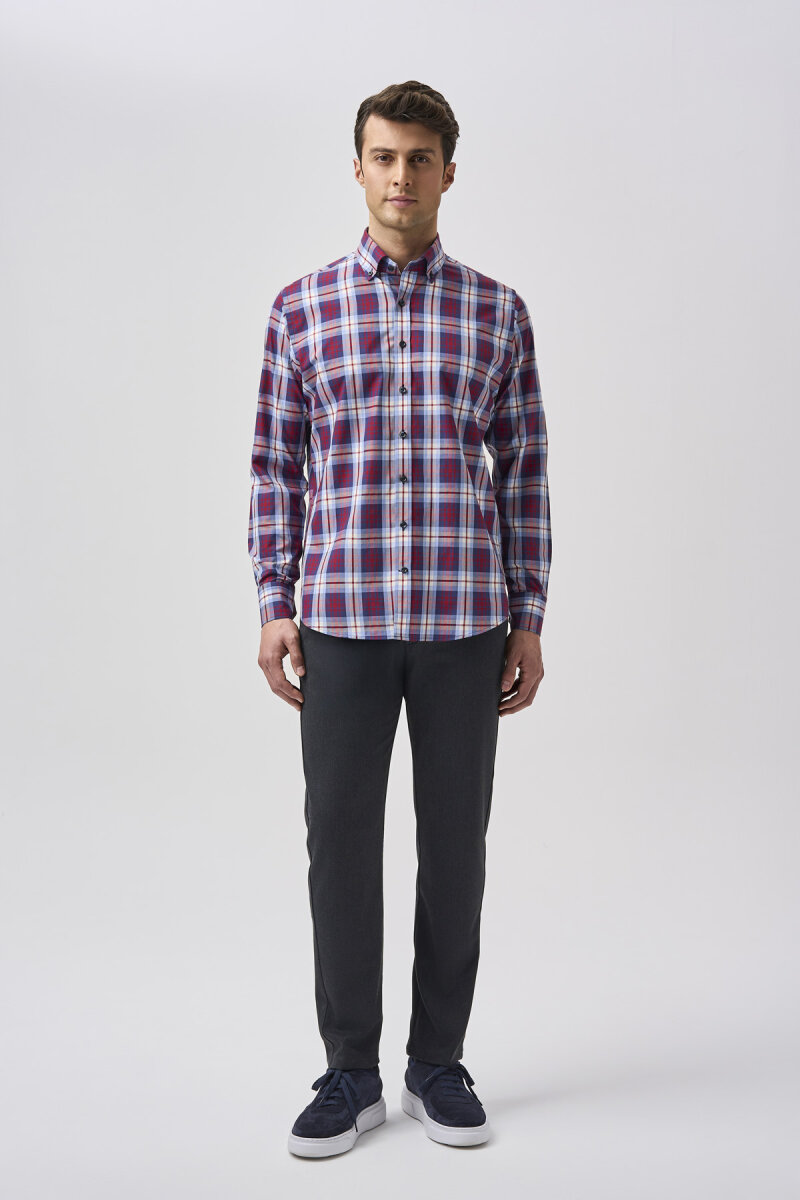 Bisse Studio Erkek Regular Fit Uzun Kollu Cepsiz Gömlek Kırmızı