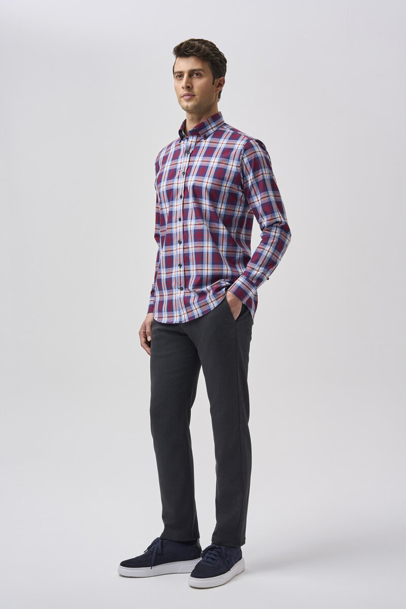 Bisse Studio Erkek Regular Fit Uzun Kollu Cepsiz Gömlek Kırmızı (1)