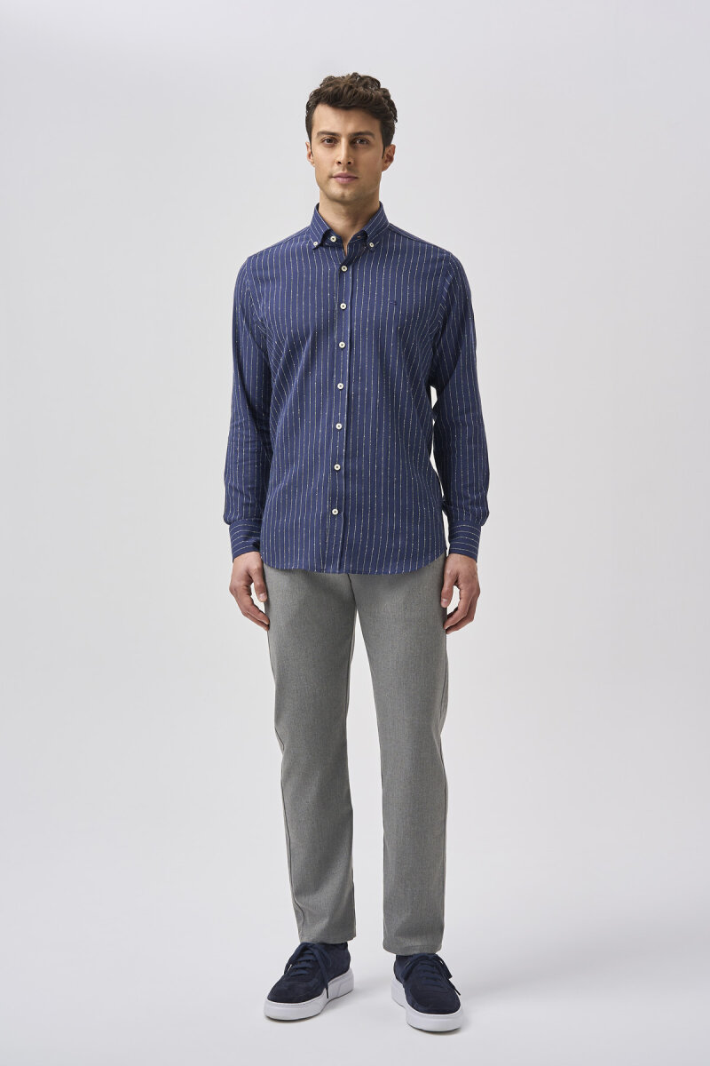 Bisse Studio Erkek Regular Fit Uzun Kollu Cepsiz Gömlek Lacivert