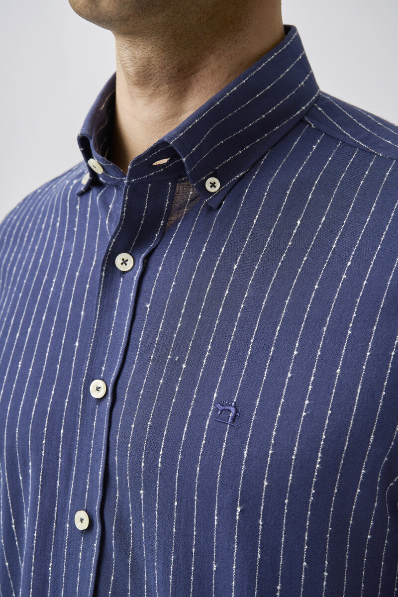 Bisse Studio Erkek Regular Fit Uzun Kollu Cepsiz Gömlek Lacivert - 4