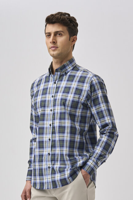 Bisse Studio Erkek Regular Fit Uzun Kollu Cepsiz Gömlek Yeşil - 5