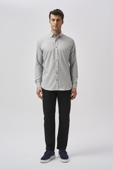 Bisse Studio Erkek Regular Fit Uzun Kollu Gri Cepsiz Gömlek - 1