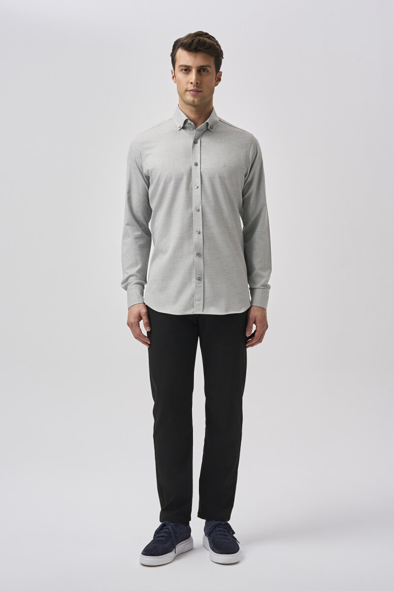Bisse Studio Erkek Regular Fit Uzun Kollu Gri Cepsiz Gömlek