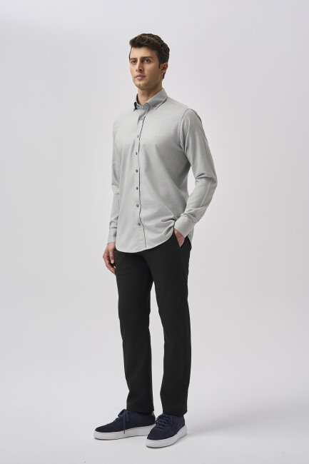 Bisse Studio Erkek Regular Fit Uzun Kollu Gri Cepsiz Gömlek - 2
