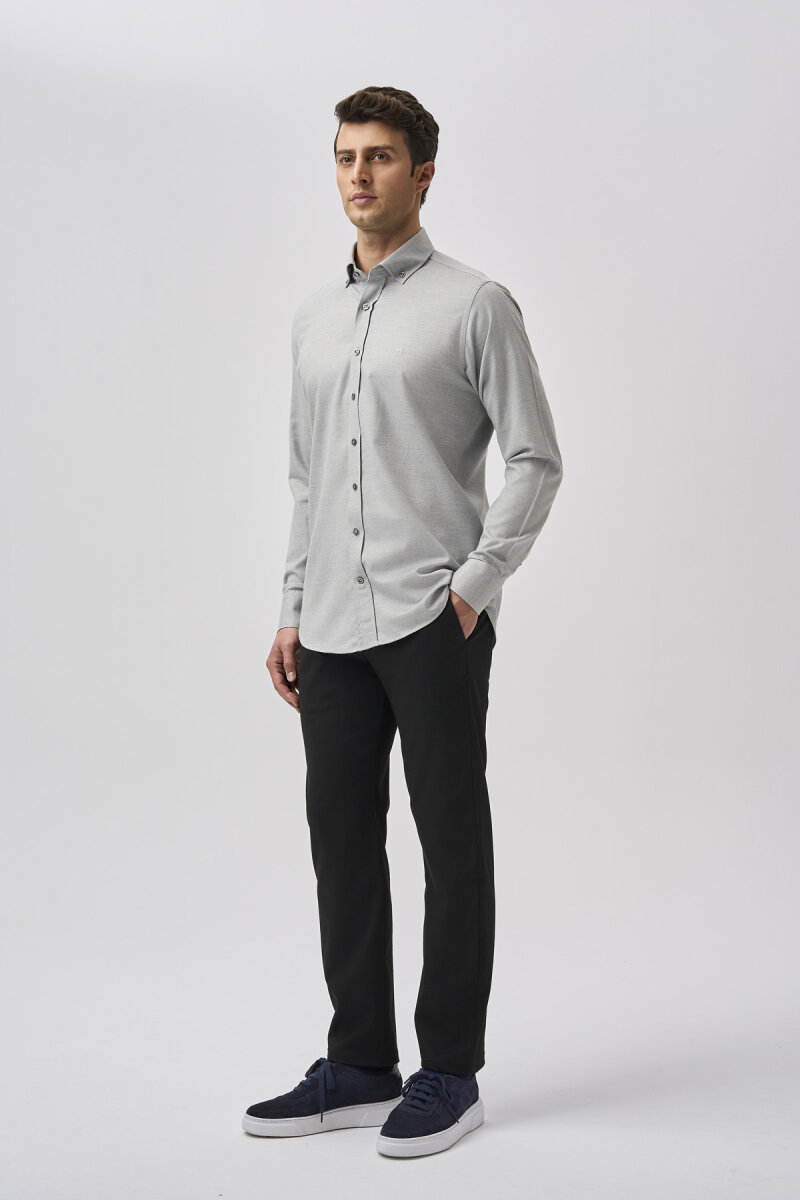 Bisse Studio Erkek Regular Fit Uzun Kollu Gri Cepsiz Gömlek (1)