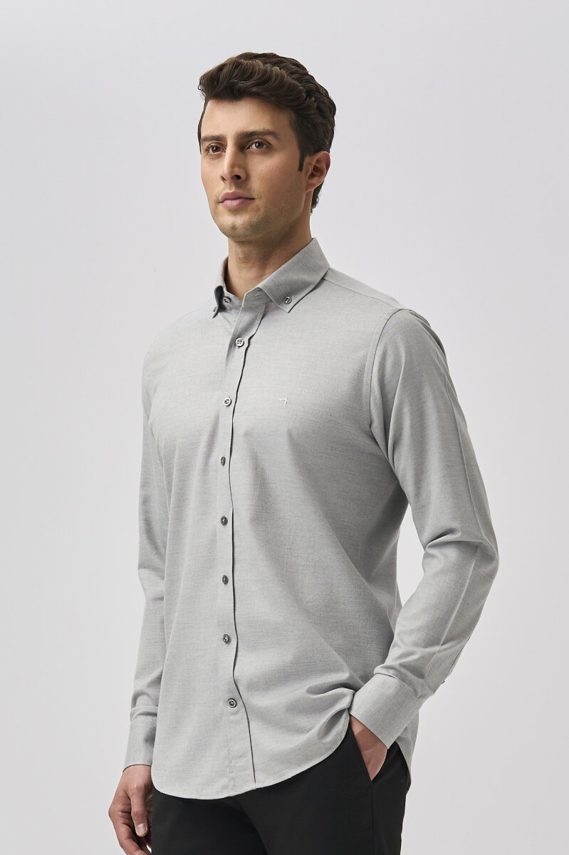 Bisse Studio Erkek Regular Fit Uzun Kollu Gri Cepsiz Gömlek - 5