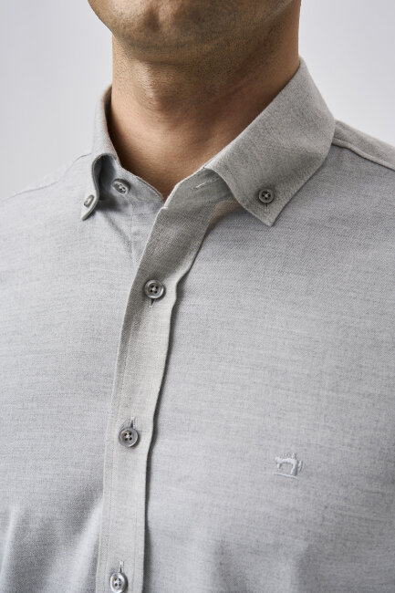 Bisse Studio Erkek Regular Fit Uzun Kollu Gri Cepsiz Gömlek - 4