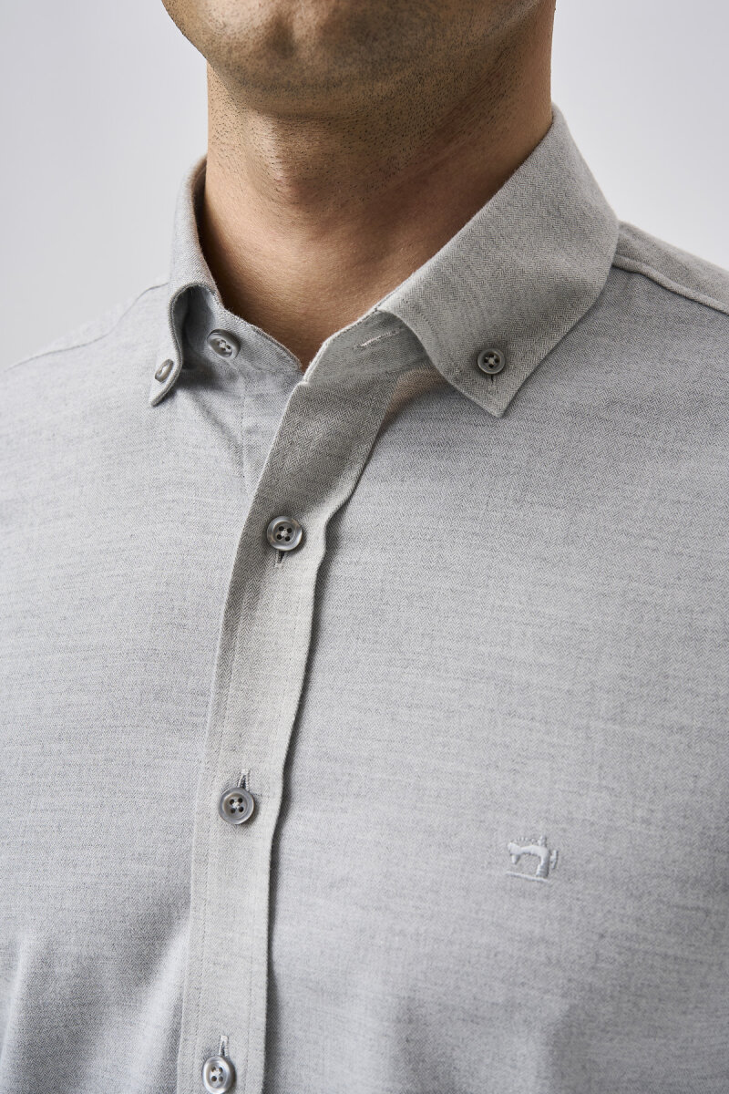 Bisse Studio Erkek Regular Fit Uzun Kollu Gri Cepsiz Gömlek - 4