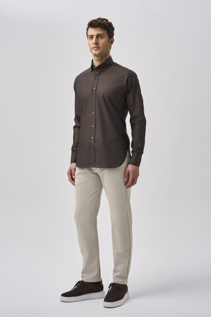 Bisse Studio Erkek Regular Fit Uzun Kollu Kahve Cepsiz Gömlek - 2