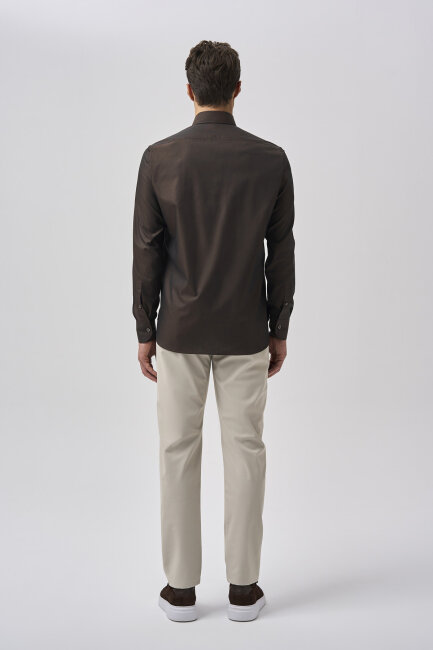 Bisse Studio Erkek Regular Fit Uzun Kollu Kahve Cepsiz Gömlek - 3