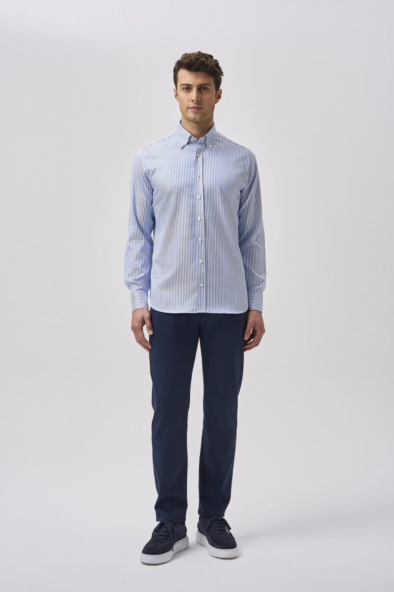 Bisse Studio Erkek Regular Fit Uzun Kollu Mavi Cepsiz Gömlek - 1