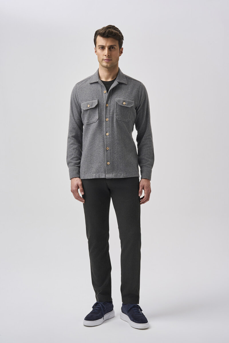 Bisse Studio Erkek Uzun Kollu Çift Cepli Oduncu Gömlek Antrasıt