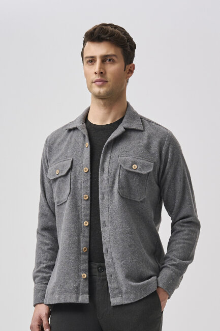 Bisse Studio Erkek Uzun Kollu Çift Cepli Oduncu Gömlek Antrasıt - 5