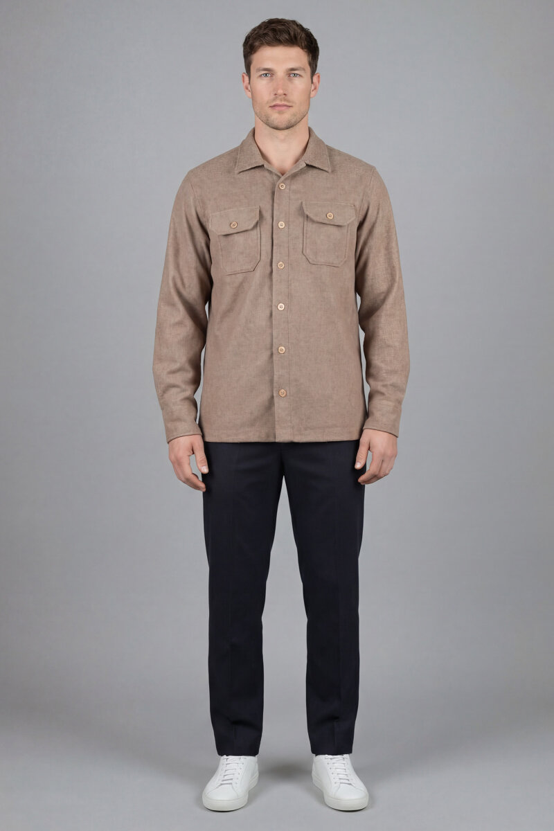 Bisse Studio Erkek Uzun Kollu Çift Cepli Oduncu Gömlek Camel - 4