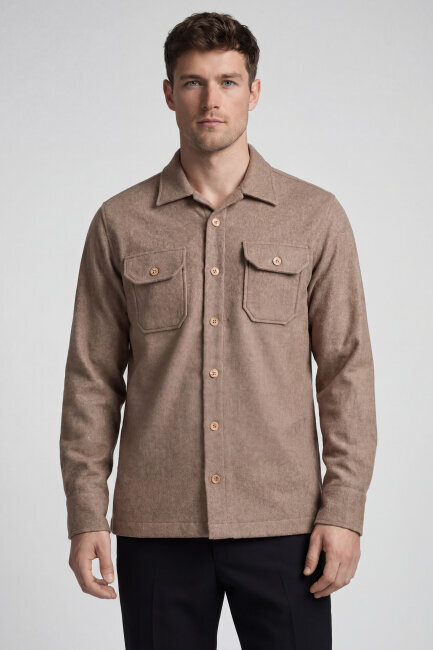 Bisse Studio Erkek Uzun Kollu Çift Cepli Oduncu Gömlek Camel 