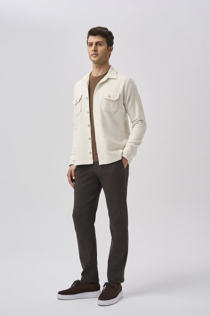 Bisse Studio Erkek Uzun Kollu Çift Cepli Oduncu Gömlek Ekru (1)