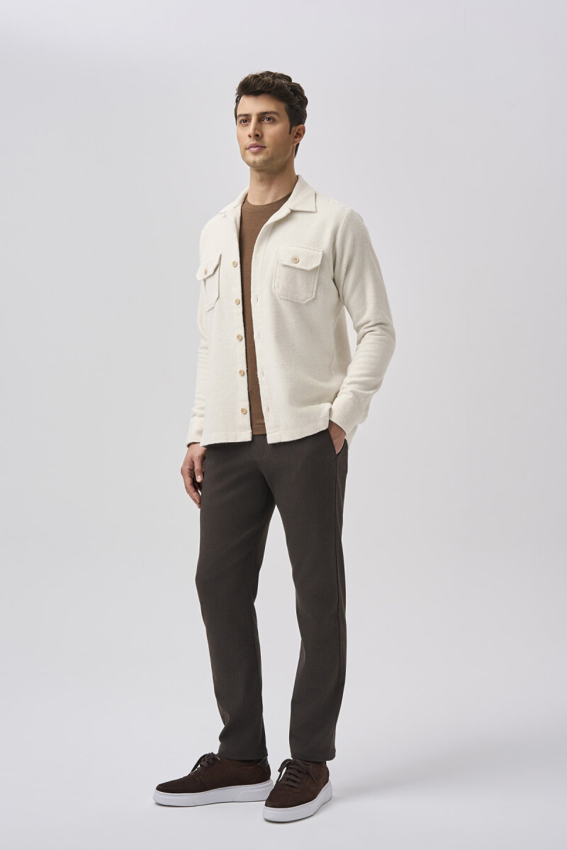 Bisse Studio Erkek Uzun Kollu Çift Cepli Oduncu Gömlek Ekru (1)