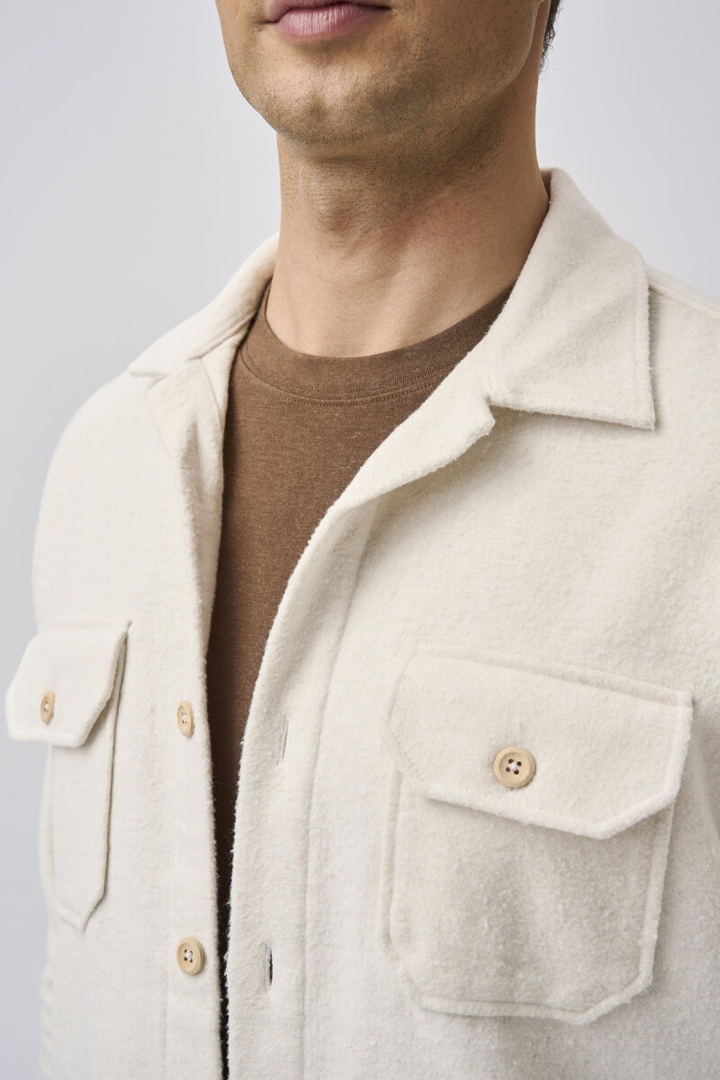 Bisse Studio Erkek Uzun Kollu Çift Cepli Oduncu Gömlek Ekru - 4