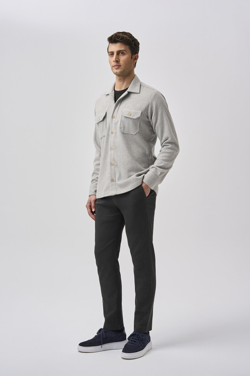 Bisse Studio Erkek Uzun Kollu Çift Cepli Oduncu Gömlek Gri (1)