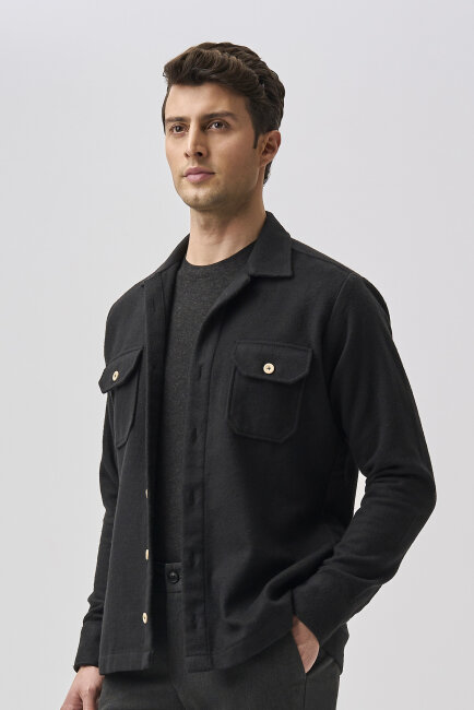 Bisse Studio Erkek Uzun Kollu Çift Cepli Oduncu Gömlek Siyah - 5