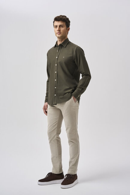 Bisse Studio Erkek Uzun Kollu Dikiş Detaylı Yeşil Gömlek (1)