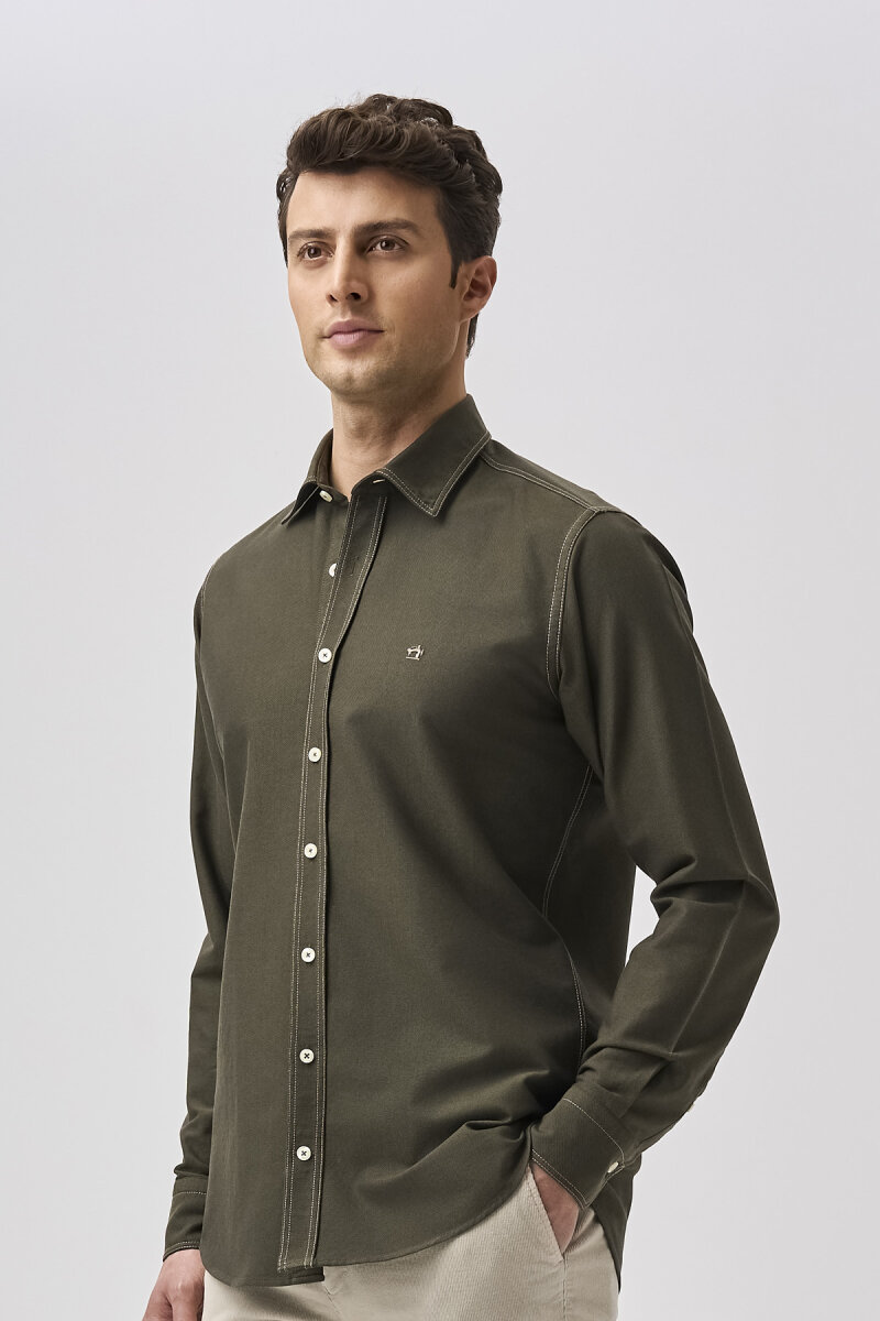 Bisse Studio Erkek Uzun Kollu Dikiş Detaylı Yeşil Gömlek - 4