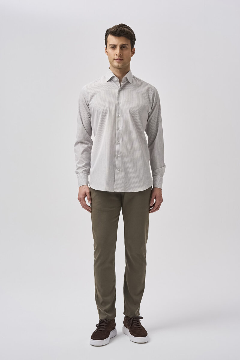 Bisse Studio Erkek Uzun Kollu İtalyan Yaka Kahve Cepsiz Gömlek - 1