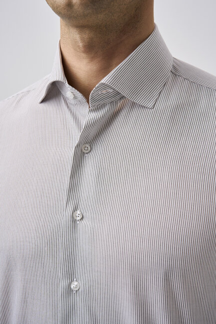 Bisse Studio Erkek Uzun Kollu İtalyan Yaka Kahve Cepsiz Gömlek - 4