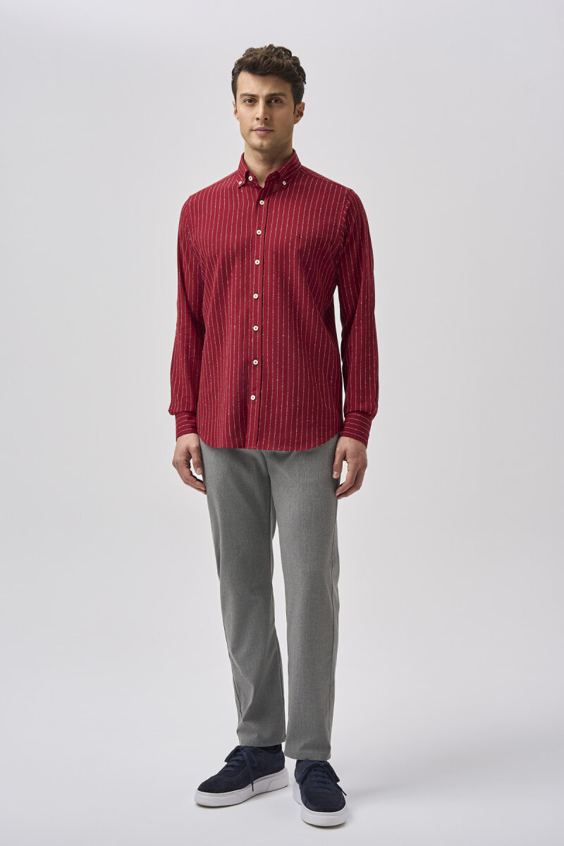 Bisse Studio Erkek Uzun Kollu Pamuk Bordo Cepsiz Gömlek