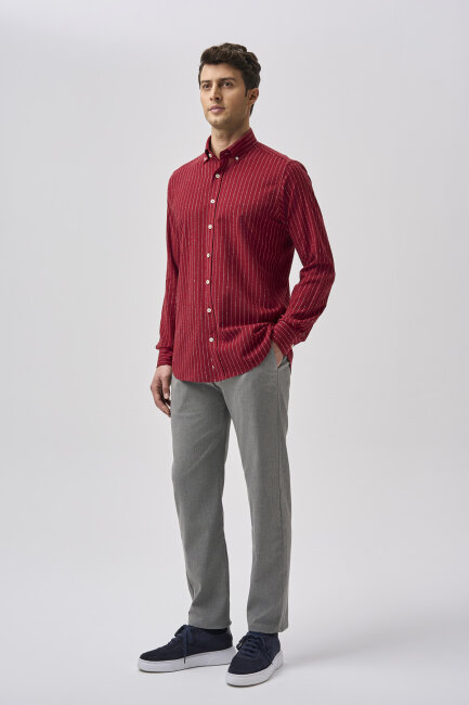 Bisse Studio Erkek Uzun Kollu Pamuk Bordo Cepsiz Gömlek - 2