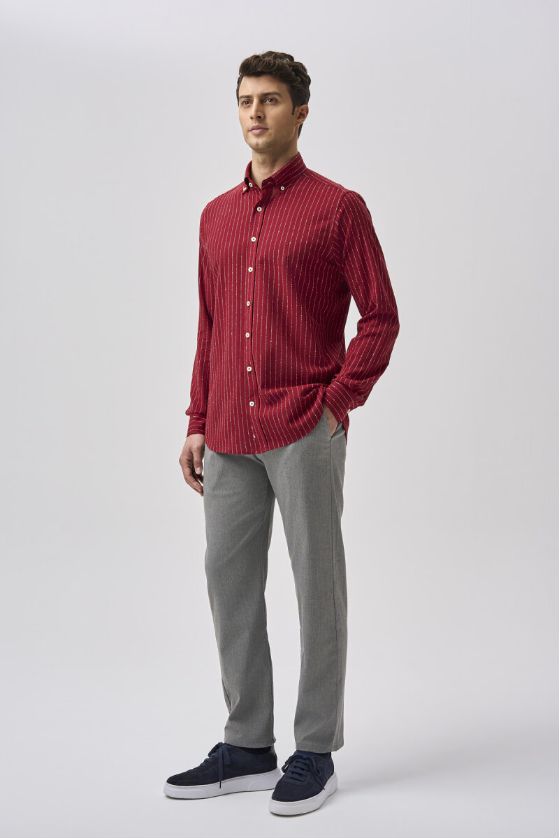 Bisse Studio Erkek Uzun Kollu Pamuk Bordo Cepsiz Gömlek (1)