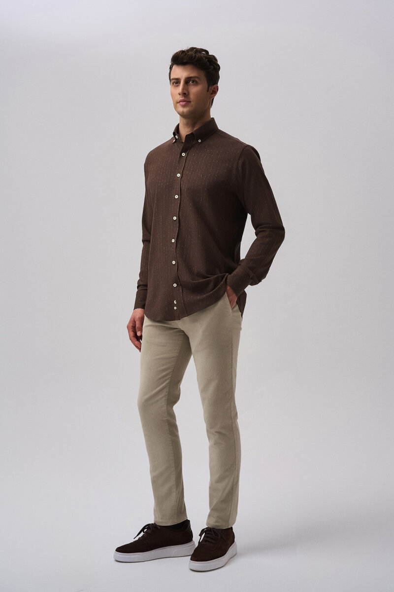 Bisse Studio Erkek Uzun Kollu Pamuk Kahve Cepsiz Gömlek - 2